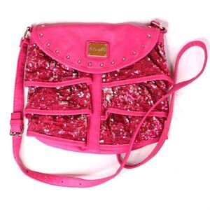 Betsey Johnson Betseyville Hot Pink Sequin Sparkly Ruffled Crossbody Bag Purse